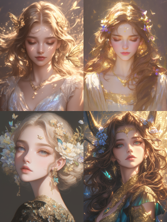 女神维纳斯，佳能1dx，5.6f光圈，春天氛围，暖色调，黄金分割构图，丰满脸庞，仰扬姿态，半身入镜，白皙细腻皮肤，蝴蝶纷飞，层次分明，花朵点缀，蝴蝶停留头发，维纳斯蝴蝶互动，细节丰富，水汽朦胧，高纯净画质。