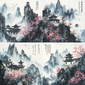 一幅画中可以一眼就看出临安吴越文化其中有功成山和功成塔其中右上角有临安两字〔是海报〕只要一 幅