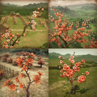 在此图形上增加一片开满桃花的桃林。