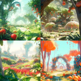 中国仙草仙果种植场，光线明亮，大气磅礴，3d渲染，仙气缭绕，8k