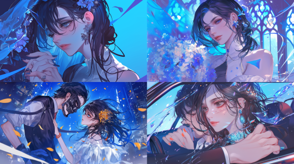 仙侠风格，一男一女，男生短发穿着中国传统服装，女生穿着中国藏族服装，侧身动作，女生手里拿着棋子，男生看着女生下棋，古风室内，温馨，对称构图，柔和光线，中焦镜头，浅景深，微笑，温馨，粉色调。