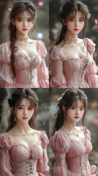 1 hot - bodied girl, with a delicate oval face, a high - bridged nose, plump lips with a faint pink glow, and a pair of bright big eyes like shining stars, with a confident and charming look in her eyes. she has long, curly brown hair that sparkles in the sun and is casually scattered on her shoulders. the girl is wearing a trendy bikini. the bikini is a vibrant fluorescent pink color, with silver metal decorations and delicate diamond embellishments, highlighting her sexiness and fashion sense. by a futuristic swimming pool, the edge of the pool is made of transparent glowing material, emitting a faint blue light. the pool is filled with a liquid that glows faint purple fluorescence, as if from another dimension. in the distance is a towering futuristic city, with smooth - lined and highly technological buildings. various flying vehicles are shuttling through the city. there are huge holographic projection advertisements hanging in the sky, colorful. there are uniquely shaped metal lounge chairs beside the pool. the armrests of the lounge chairs have flashing lights and touch - operated panels. the table beside is made of transparent crystal material, on which there is a cup of mysterious drink emitting colorful smoke. the shape of the cup is like an alien egg. there are some robots bustling around, with various colored indicator lights flashing on their bodies. medium - shot composition, highlighting the girl's main image in the futuristic environment. futuristic fashion realistic style, emphasizing the integration of technological elements and real - life figures, with bold and imaginative use of colors.