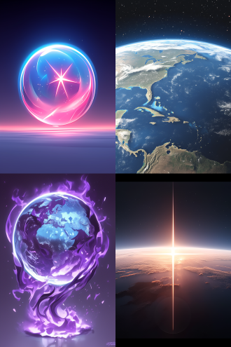 地球在星际空间被紫色火焰包围，居中构图，浩瀚星空背景，科幻风格，超广角镜头，暗调，背光，悬浮，神秘，紫色主色调。 虚幻引擎 oc渲染器 文艺复兴 创风格