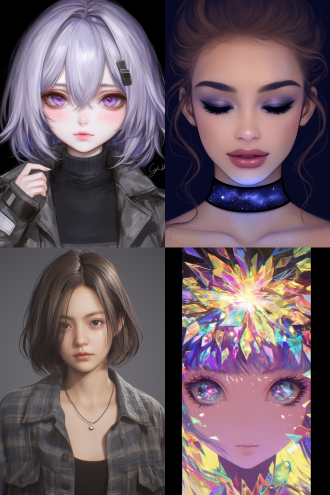 女孩把银河穿在身上，居中构图，超现实风格，宇宙环境，8k画质，高动态光照渲染，未来科技感，长焦镜头，顶光，梦幻，蓝紫色调，惊奇。 虚幻引擎 oc渲染器