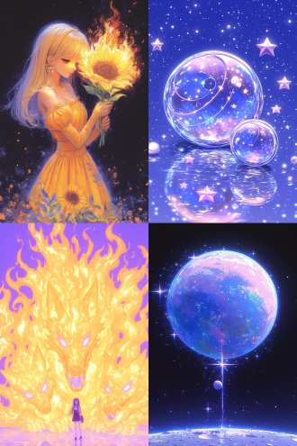 从太空中看地球，紫色火焰包裹，全景构图，宇宙环境，超广镜头，冷色调，逆光，无云，神秘，火焰动态，星球元素，高分辨率，深邃感，漫画风，水彩儿童画风格。 漫画 水彩儿童画