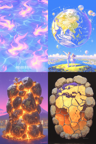 从太空中看地球，紫色火焰包裹，全景构图，宇宙环境，超广镜头，冷色调，逆光，无云，神秘，火焰动态，星球元素，高分辨率，深邃感，漫画风，水彩儿童画风格。 漫画 水彩儿童画