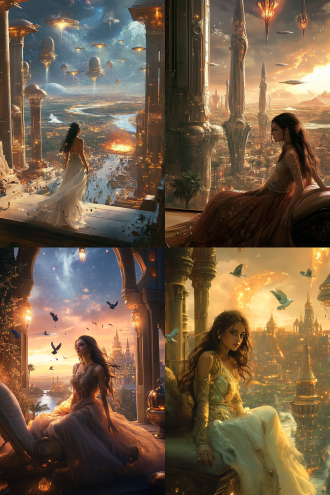 在森林的尽头，你到达了一大片平原，并惊讶地注意到多架航天器在空中飞行。然而，一切都是平静而甜 蜜的，只有大自然才能表达出来。在两个山丘之间，出现了一座发光的城市，你将加入它。 当你到达时，你的脚步自然的将你带到了城市的庙宇。一位美丽的女性迎接你。在她浓密的乌木刘海下， 微笑的目光邀请你跟随她。她似乎穿着透明的连衣裙漂浮在地面之上。你沿着它走上两旁排列着柱子的主 通道，柱子的脚下是大火盆。这些地方被从它逸出的橙色火焰照亮。 你遇到的每个女人都会以友好的表情或友善的点头向你问候。鸽子在建筑物内自由飞翔。十分宁静，你从 神庙的左翼走，穿过一扇大门，到达一个美丽的露台，可以欣赏到下方河流的壮丽景色。水中被太阳照射 出成千上万的金色粒子闪闪发光。如你所见，许多棕榈树的树顶预示存在着绿洲。突然你注意到女神的存 在。她半卧在躺椅上，起身走到你身边，热情的欢迎你。她优雅地挥了挥手，邀请您坐在舒适长椅的垫子 上。