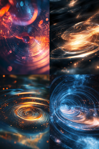 引力波为挠场薄膜驻波振动，中心构图，科幻风，宇宙深空，冷色调，长焦镜头，逆光，动态模糊，神秘。