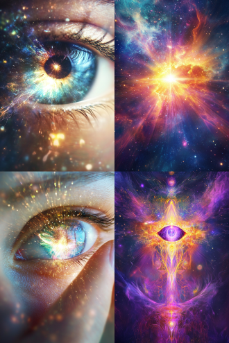 我的眼睛可能会看到你的眼睛看不到的东西，那就是我们 敬爱的造物主奇妙本质的直接视觉影像。这是᳿个没有开始或结 束的存在，无形但同时有形，看起来很奇妙，比所有太阳加在᳿ 起还要明亮。那光的亮度和纯度都令人难以置信。从造物主那里 流出无限的光，流出无限的能量，流出物质所存在的空间。那个 空间是最初造物主的意识和思想的投影；因此，无限的造物主创 造了无限的空间。