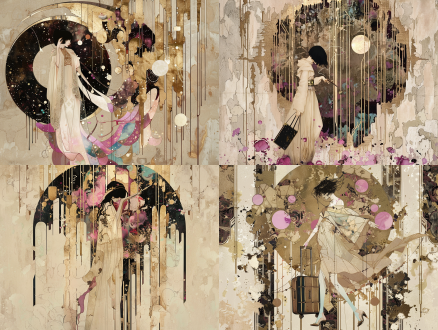 小精灵被白衣人围着，行李被剪刀挑起，身体被擦拭，抽象构图，扁平风格，层次分明，中心突出，幻想场景，暖色调，迷茫害怕。 抽象派