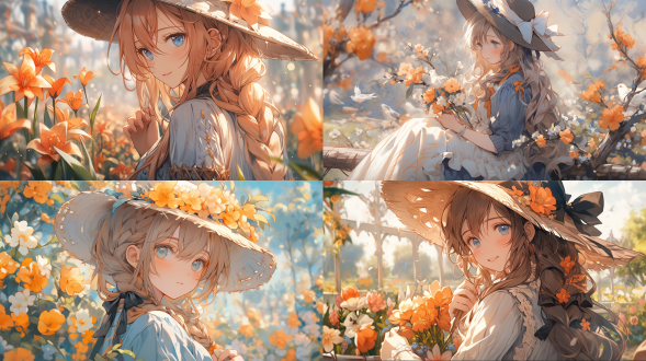 girl, spring garden,river梵高油画