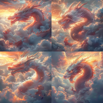 首先巨龙是红色，在一片浩瀚的云海之上，蜿蜒盘旋，其身形庞大而矫健，鳞片在阳光下闪耀着金色的光芒。龙身覆盖着层层叠叠的鳞甲，每一片都如同精心雕琢的宝石，散发着威严的光泽。巨龙的头颅高昂，龙角锋利如剑，双目炯炯有神，闪烁着智慧与力量的光芒。龙须随风飘扬，如同流动的火焰，而其锋利的爪子紧握着空气，仿佛随时准备撕裂一切阻碍。巨龙的尾巴长而有力，末端分叉，如同一把锋利的长鞭，在空中划过时留下一道道残影。周围的云彩随着巨龙的移动而翻滚变化，时而聚集成团，时而散开如烟，增添了几分神秘与不可预测的气息。巨龙在空中翻腾，时而穿梭于云层之间，时而直冲云霄，展现出无与伦比的力量与自由。在这幅画面中，东方巨龙不仅是力量的象征，也是智慧与尊贵的代表。它的存在仿佛在诉说着东方文化的深厚底蕴和不屈不挠的精神。整个画面充满了动感与张力，让人感受到一种超越现实的霸气与壮丽。 中国凤凰 天空 枫叶红