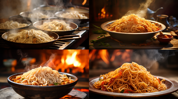 中国，武汉，美食，热干面，特写，热气腾腾，暖色调