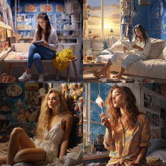 女孩在宜家逛家居吃冰淇淋