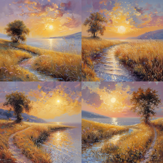 纯手绘旭日东升现代简约油画日出风景玄关挂画轻奢走廊过道装饰画