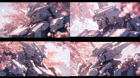 高达，赛博朋克风格空的产品展示场景，发光阴影，机甲，极简主义，雪景，木材，花卉，c4d渲染，柔和梦幻的氛围，虚幻引擎