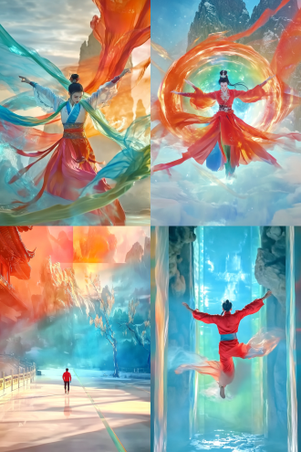 杨淇的奥运会镜头，红青配色，真实拍摄，新视界，唯美，中心构图，阳光下，标准镜头，动态，活力。