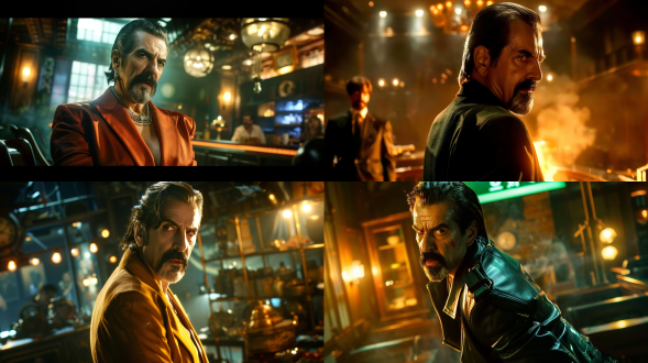 人物侧身讲话头部同向，背景氛围协调，电影质感高品质画面，复杂细节4k分辨率，中景，冷色调，柔和光线，沉稳。 特写