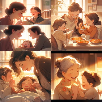 父母教育子女，正面构图，温馨家庭场景，暖色系，中焦镜头，柔和光线，耐心神情，诚恳态度，关爱。