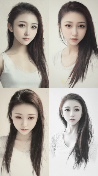 亚裔女生，学院派素描绘画风格，奔放自由的笔法，重视光影，重视线条