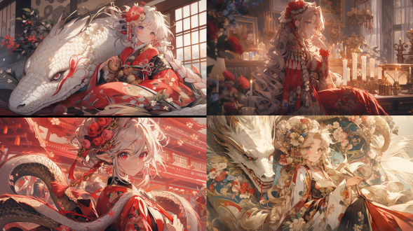 蛇年，暴富，财运，新年壁纸，洛可可风格，彩色铅笔画