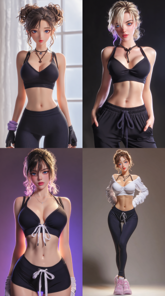 运动健身风，表情细腻，皮肤细节清晰。 环境光 全身