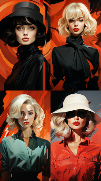 vintage illustration, art deco style, close-up of a beautiful woman, exceptional minimalist art, inspired by german illustrator jill senft.,,in clothes