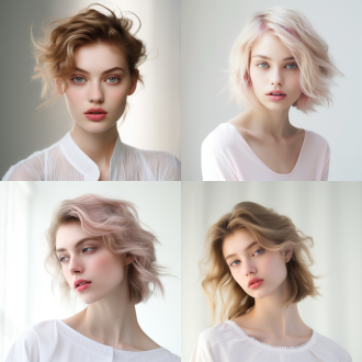 小女孩极简造型简单细节，中心构图，白色背景，柔和光线，定焦镜头，淡雅色彩，平静表情，纯真。