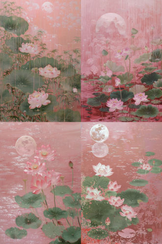 lotuses, translucent pastel panels, tumblr aesthetic, buddhism, pink moon, eiko ishioka, tumblr, atla, majestic painting