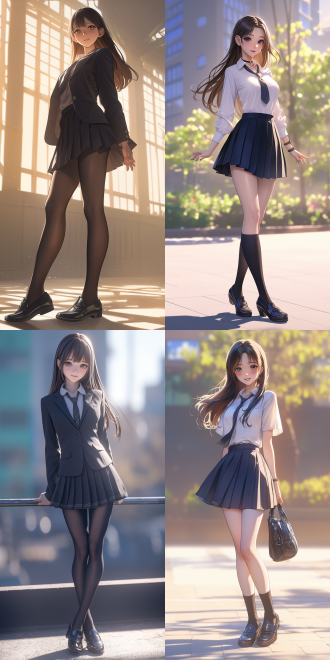高中生女孩穿jk校服百褶裙黑皮鞋，长发长腿，校园背景全身照，3d卡通，细节面部丰富，超高画质8k，暖光，正面视角。