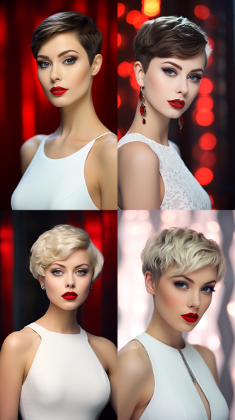 prompt: a short-haired beauty with bold red lips, a high-end makeup look, luxurious and elegant appearance, skin as white as snow, wearing a sleeveless halter top, standing in a confident and graceful pose, soft and natural lighting, detailed and clear facial features, especially the beautiful detailed eyes, nose, and lips, minimalist and elegant background, professional photography quality, ultra-realistic, high-definition 8k resolution, fine art style, evokes a sense of sophistication and glamour, each strand of hair and every detail of the makeup clearly visible, smooth and radiant skin, warm and inviting atmosphere negative prompt: low quality, poor anatomy, distorted facial features, extra limbs, missing features, blurry, deformed, text, water