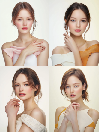 年轻的白种人美国女人，纯色背景，纯洁，可爱，简约，皮肤细节细腻 ，头发棕色，8k分辨率