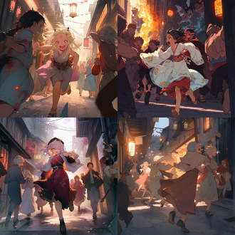 京城黄昏，巷子。 一个少女跌跌撞撞往前冲，后面有几个家奴模样的人紧追不舍。