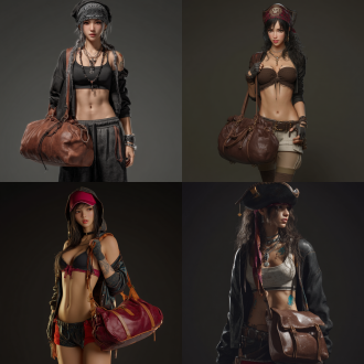 超写实，hdr，4k，海贼王女帝汉库克的照片，美丽的脸庞，身穿潮流街头服装，完美身材，手提皮包，站姿。照片写实