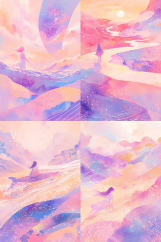 pink stars fall into the sea，