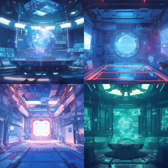 “设置”界面，对称构图，科技感房间，冷色调，特写镜头，顶光，界面元素清晰展示，未来风格，冷静，简洁。