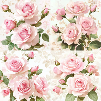 粉色玫瑰束，6朵大小不一，印象派笔触油画风，柔粉调，暖金照明，浪漫氛围，纹理画布背景，4:3，透明背景，精致。