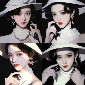 popular south korean makeup, vogue render, wearing 1 9 2 0 s fashion, discord profile picture, (12x) extremely pale white skin, dressed with expensive clothes, secret agent, without nose, she has black hair, roleplay, beauty is a virus