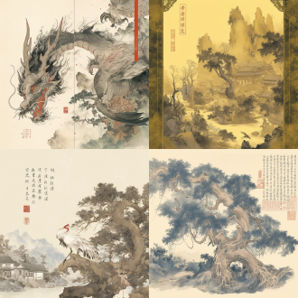 书卷：纸张泛黄，边缘微微卷起，带有岁月的痕迹。文字与插画：用传统的中国书法书写古老的文字，旁边绘有精美的插画，描绘奇幻的神兽和古老的山川。古朴典雅：整体画面风格古朴典雅，带有浓厚的传统中国风。二维风格：线条简洁而流畅，色彩以淡雅的墨色和朱砂红为主。宁静神秘：营造出宁静而神秘的氛围，适合《山海经》的古老主题。