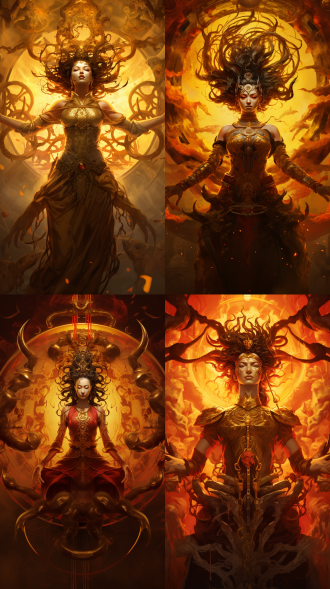 哪吒三头六臂于南天门海报，中心构图，金光背景，暖黄主调，8k超清，逆光，展现霸气神秘，凸显张力氛围。