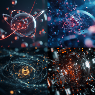 unstable atom nucleus with electrons spinning around it technology background,8k,hd ultra detail