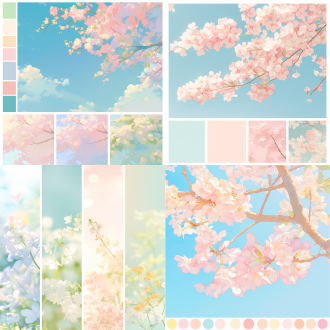 春暖气清，风景，主色调浅粉色 (#ffd1dc) ， 薄荷绿 (#b2f2bb) ， 辅助色奶油白 (#fff9e6) ， 淡黄色 (#fffacd) ，点缀色珊瑚橙 (#ff7f50)， 浅蓝色 (#add8e6) ，超高清8k，16:9纵横比。