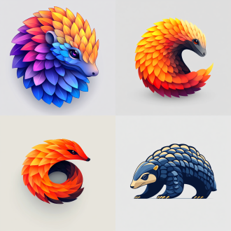 穿山甲logo，2d扁平，浅白灰背景，简约矢量图，形象生动，居中构图，高饱和度，正面视角，现代风格。