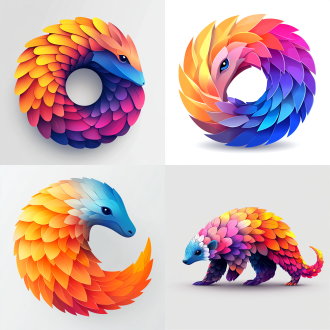 穿山甲logo，扁平2d，色彩鲜艳鳞片柔和，白灰背景矢量图，居中布局，鲜明色彩，形象生动。