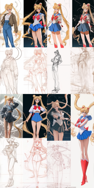 masayoshi suto and artgerm, by sailor moon, character design sheet, in the moon, styleframe, proportions off, jon kuo
