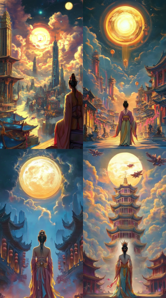 末日科幻中国风城市，三分构图，中国建筑与机械林立，暗日下流泪少女旁机甲人、飞船，冷色调，广角长焦结合，逆光，悲伤，金属质感。