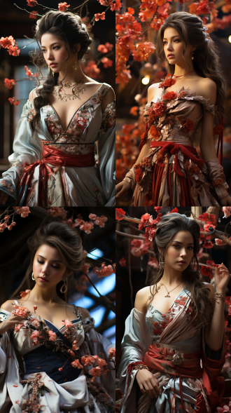 xianxia style theme. an elegant lady like tifa lockhart. with alabaster skin. dressed in 色彩丰富 exquisite ming dynasty dress. anime visual effect. created with movie-level unreal engine 5. high detail. realistic skin tone. surrounded by elegant environment and intense light. xianxia elements can be faintly visible in the background.