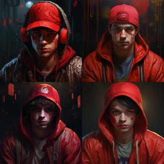 和懂王很像的头像，小丑红鼻子，头戴红色棒球帽，不屑的神情，3d感，赛博朋克，科技感