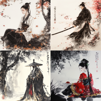生成一幅古风人物画面。意境深远