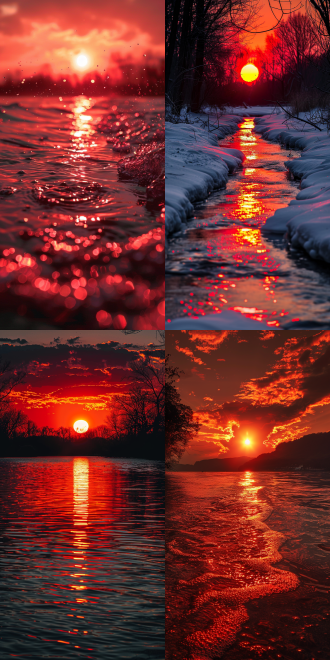 夕阳余晖染红江面，光影分割的瞬间被定格成永恒。